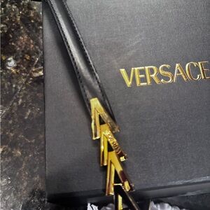 Versace Tan Leather Black Belt